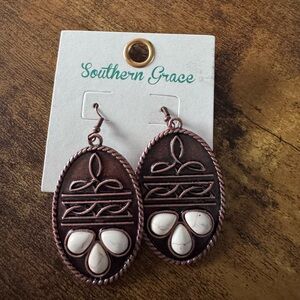 Southern Grace Copper-Tone Oval Earrings with White Stone Accents